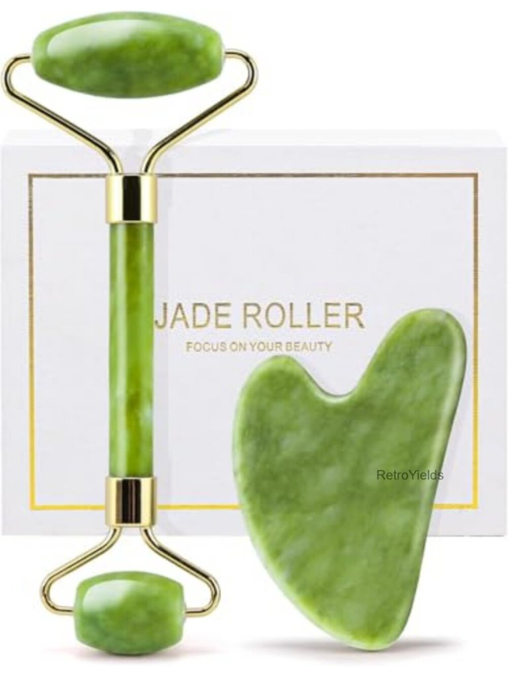 Jade Roller & Gua Sha Set Facial Cooling Firming Jawline Sculpting Tool